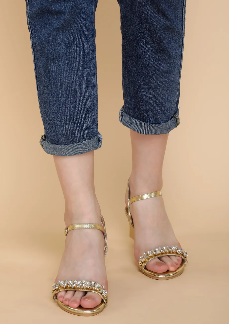 Buy STONES AROUND ME GOLD SANDALS for Women Online in India
