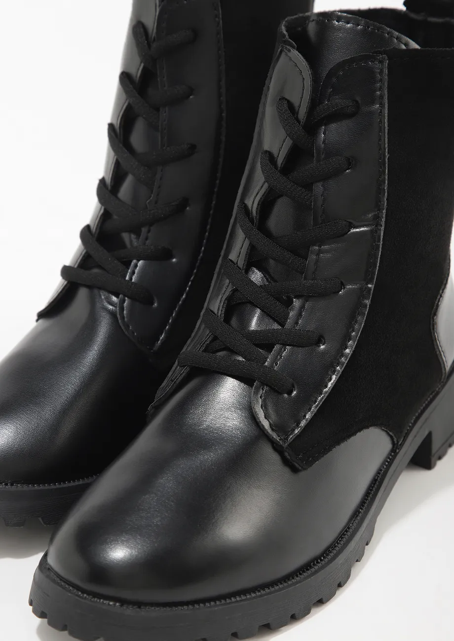 Black womens fashion combat boots