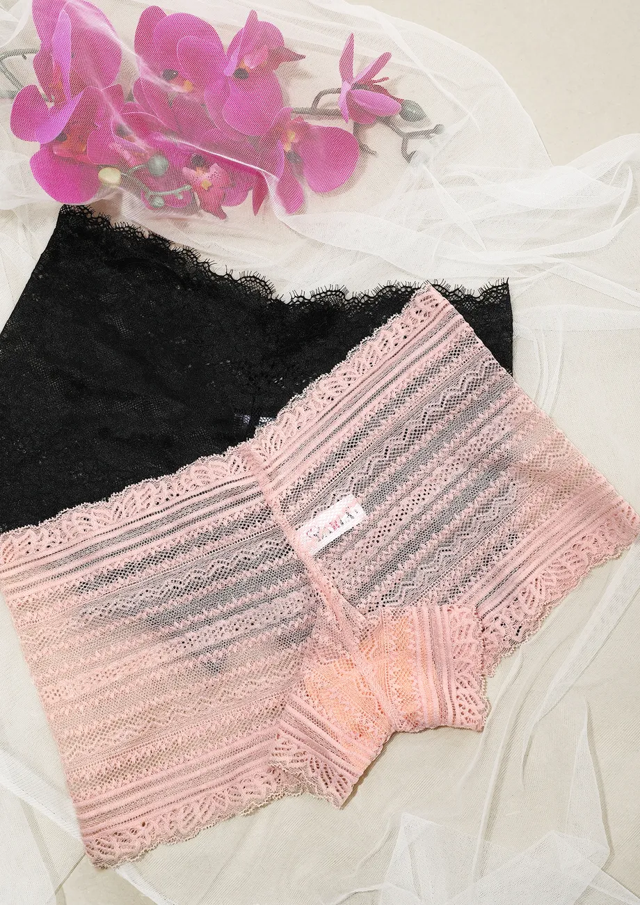 LET'S GO OUT BLACK AND PEACH BOYSHORTS COMBO