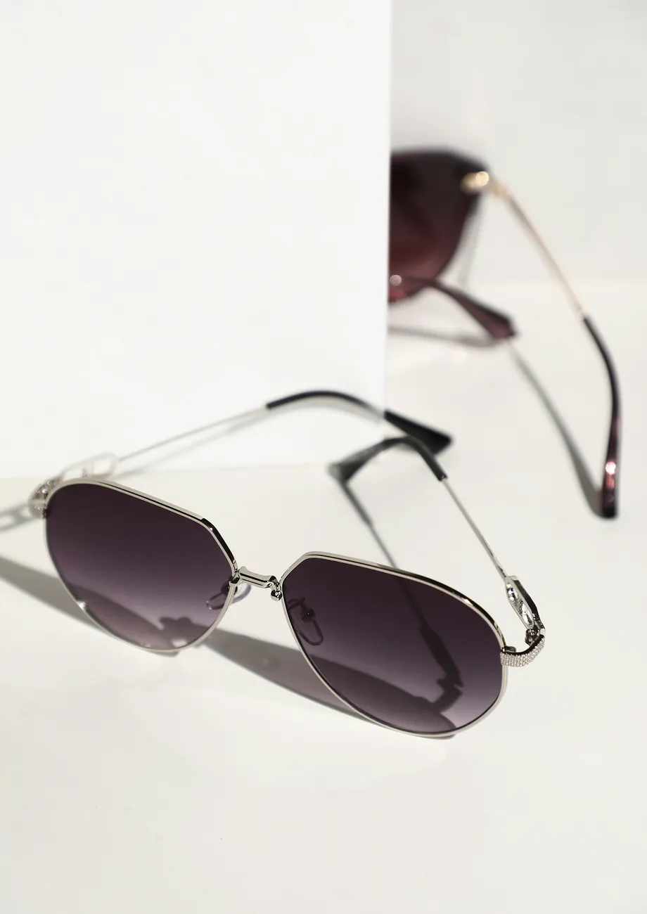 BADDIE VIBES SILVER GREY AVIATORS