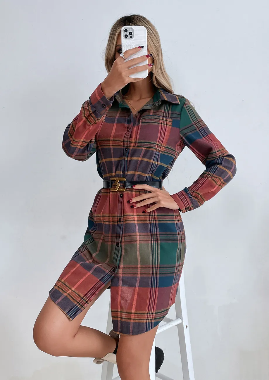 Asymmetric plaid shirt dress best sale