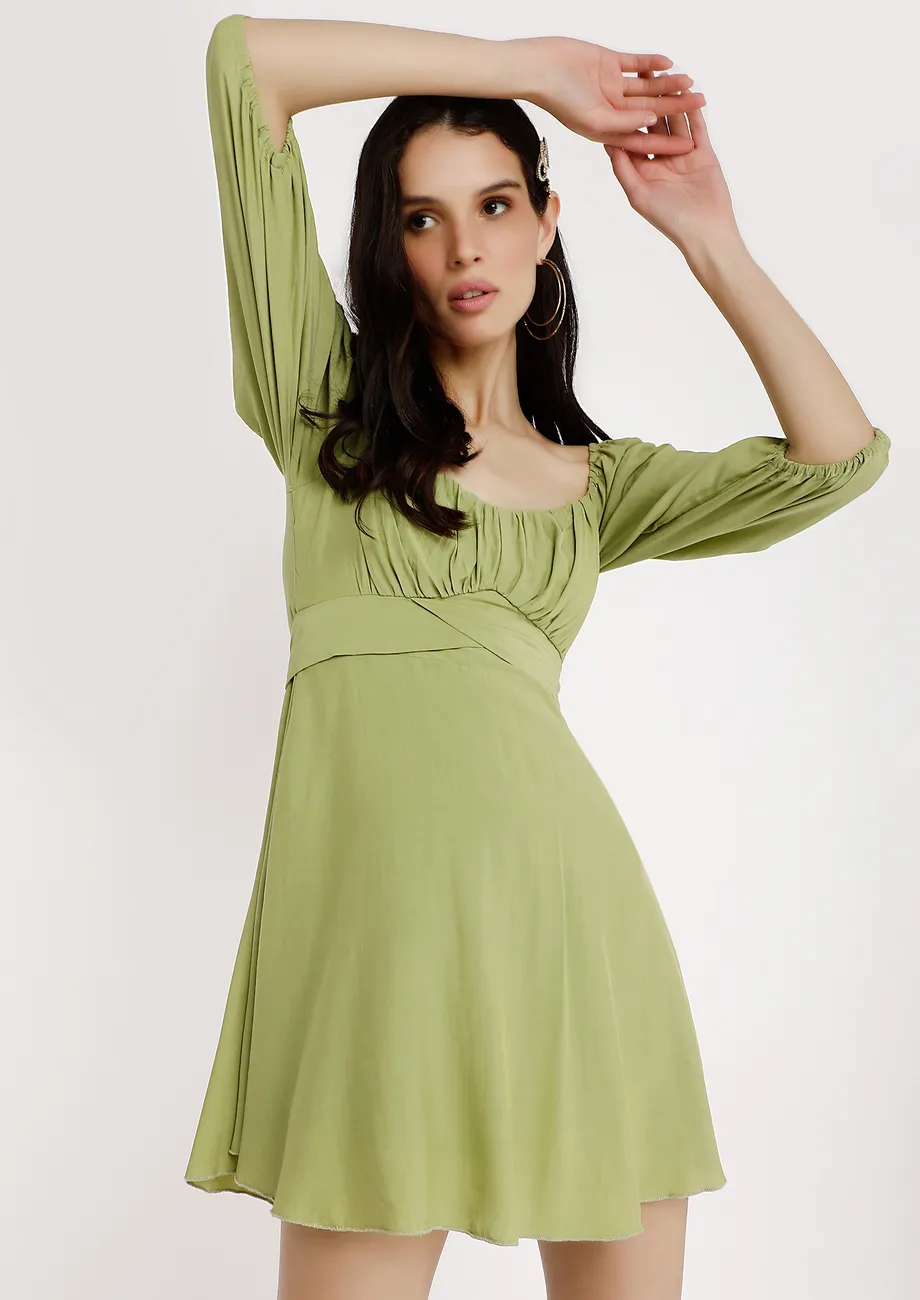 Buy TIE UP BACK DETAIL LIGHT GREEN SKATER DRESS for Women Online in India