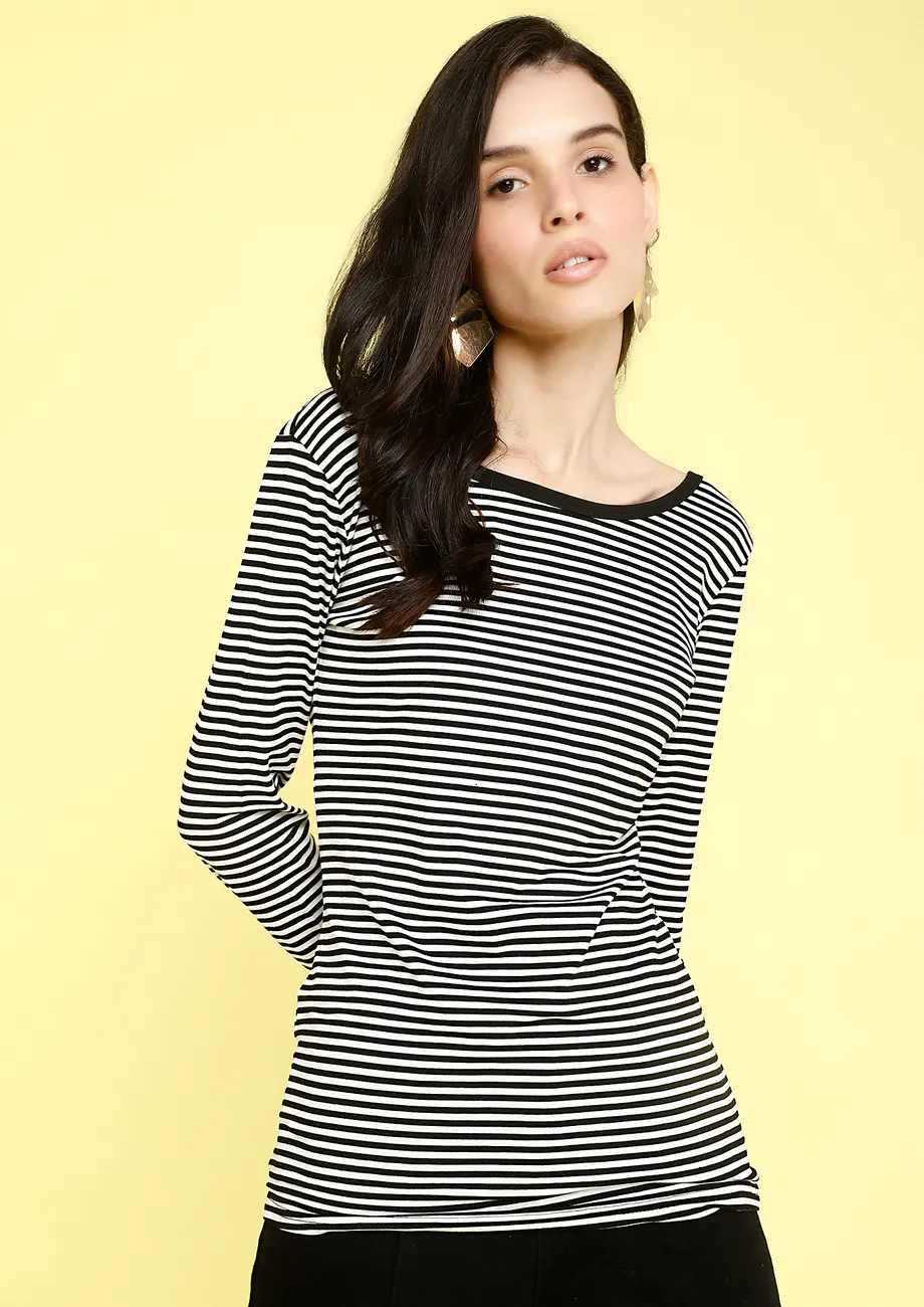 Black and white striped t shirt womens online on sale