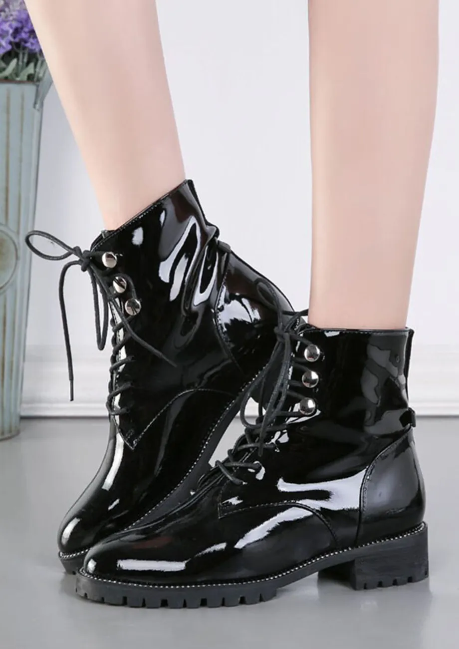 Black patent chunky sole lace up ankle boot hotsell