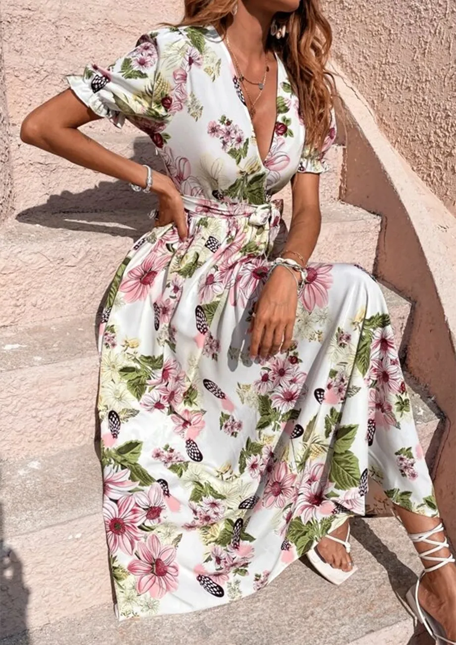 Buy FLORAL-PRINT FLARE MAXI WRAP-DRESS for Women Online in India