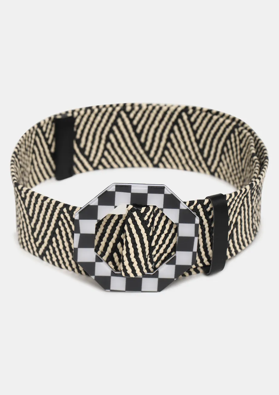 BLACK GEOMETRIC & CHECKERED PRINT BELT