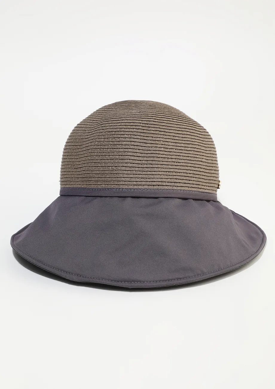 PURPLE COTTON BUCKET STRAW HAT