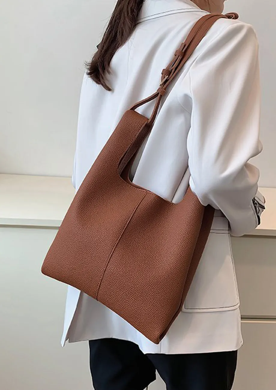 BROWN THIN-STRAP PU HANDBAG