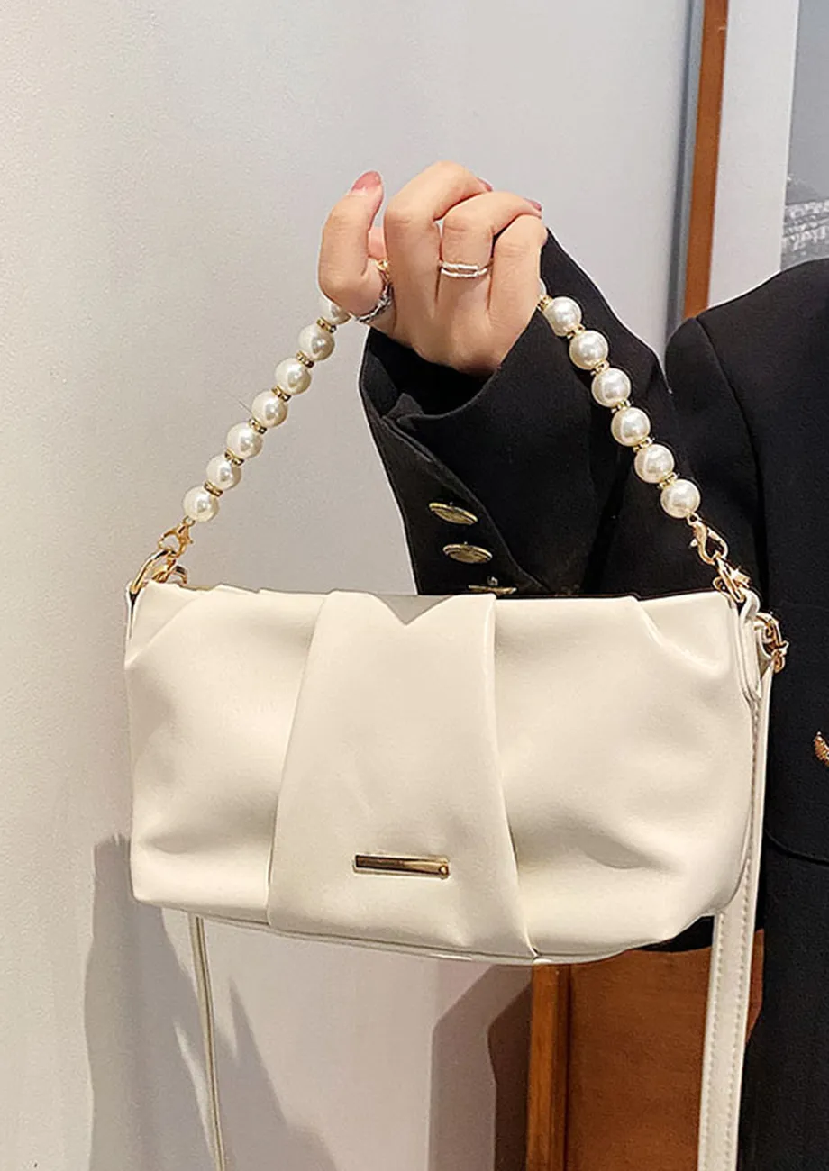 Buy WHITE PU PEARL HANDLE HANDBAG for Women Online in India