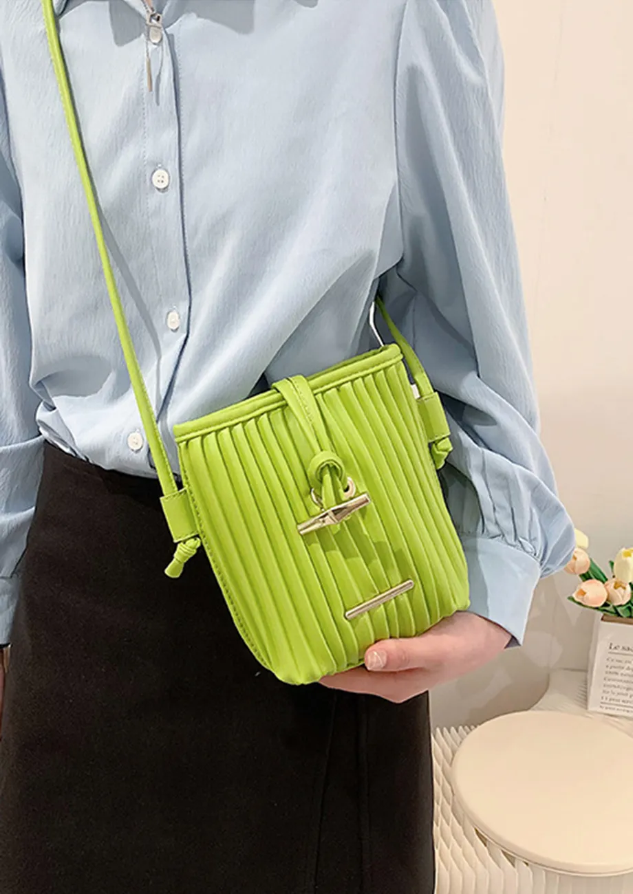 PU GREEN RUCHED BUCKET BAG