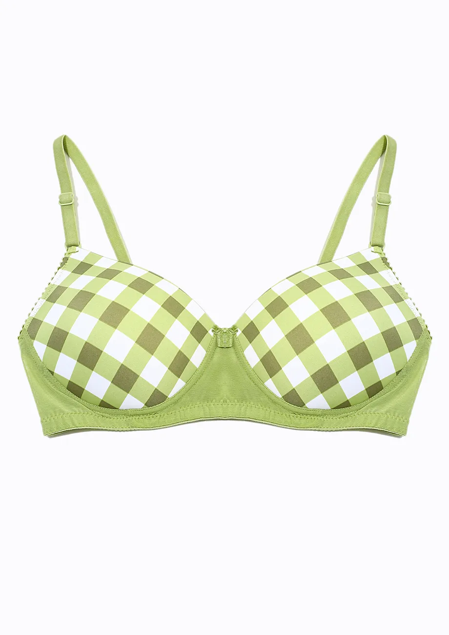 NON-WIRED GREEN CHECKERED T-SHIRT BRA