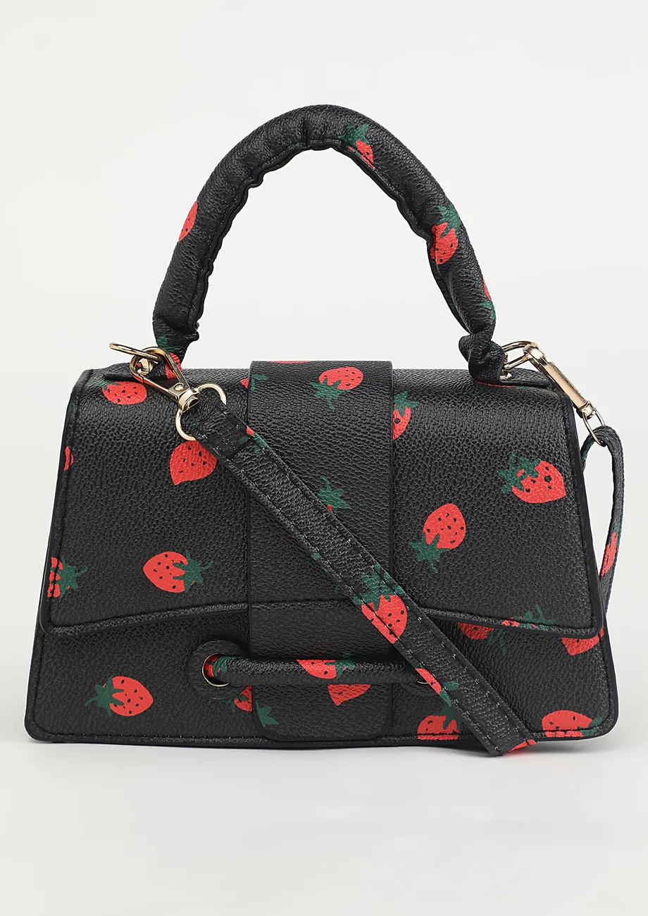 BLACK NOVELTY PATTERN DETACHABLE STRAP SLING BAG