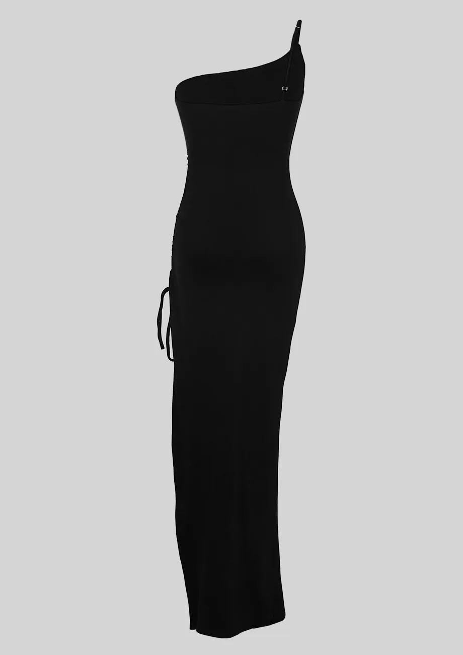 Buy BLACK ONE-SHOULDER SIDE SLIT MAXI DRESS for Women Online in India