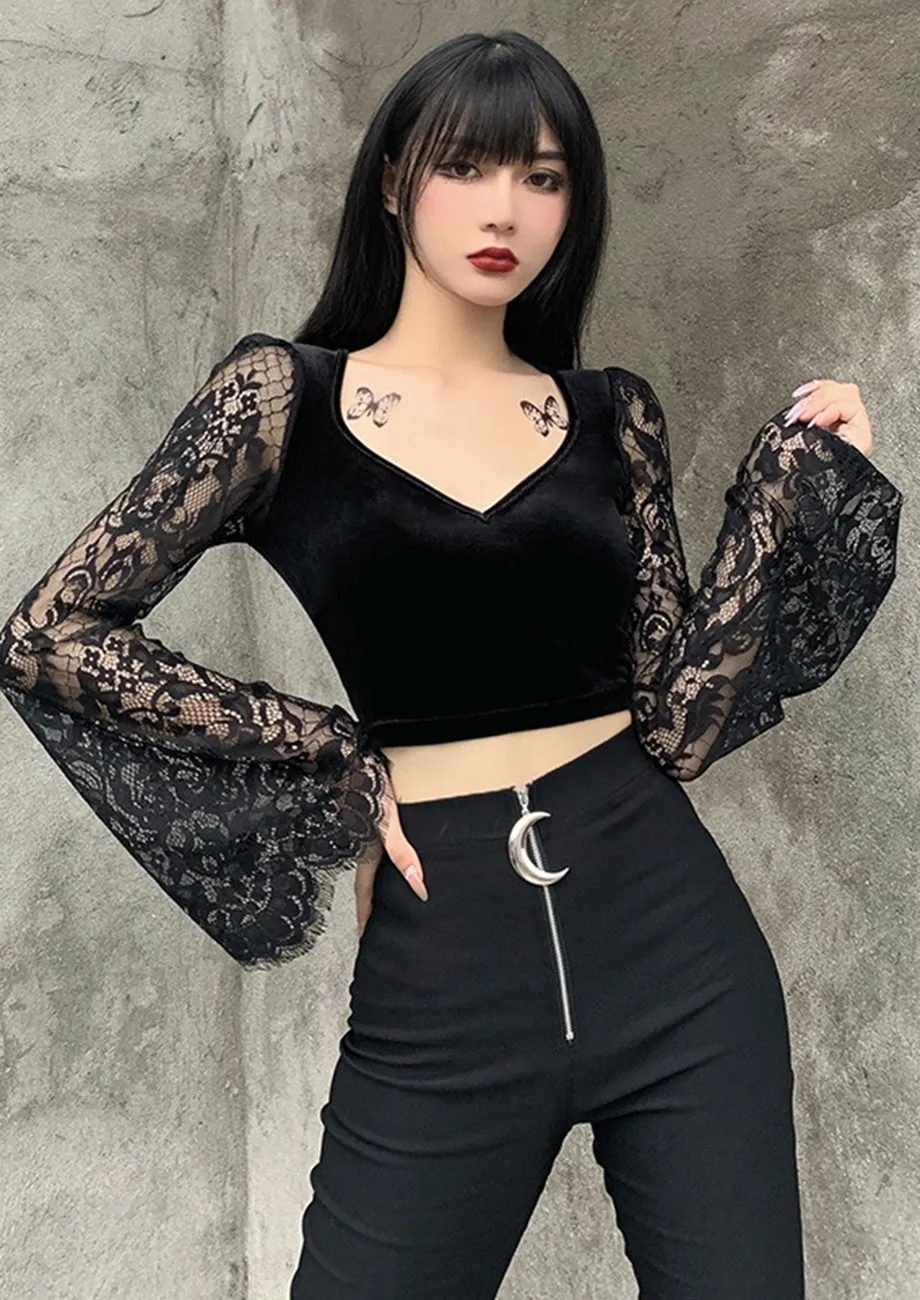 【EDIT. FOR LULU】lace trim top black EDIT. FOR LULU】lace trim top black