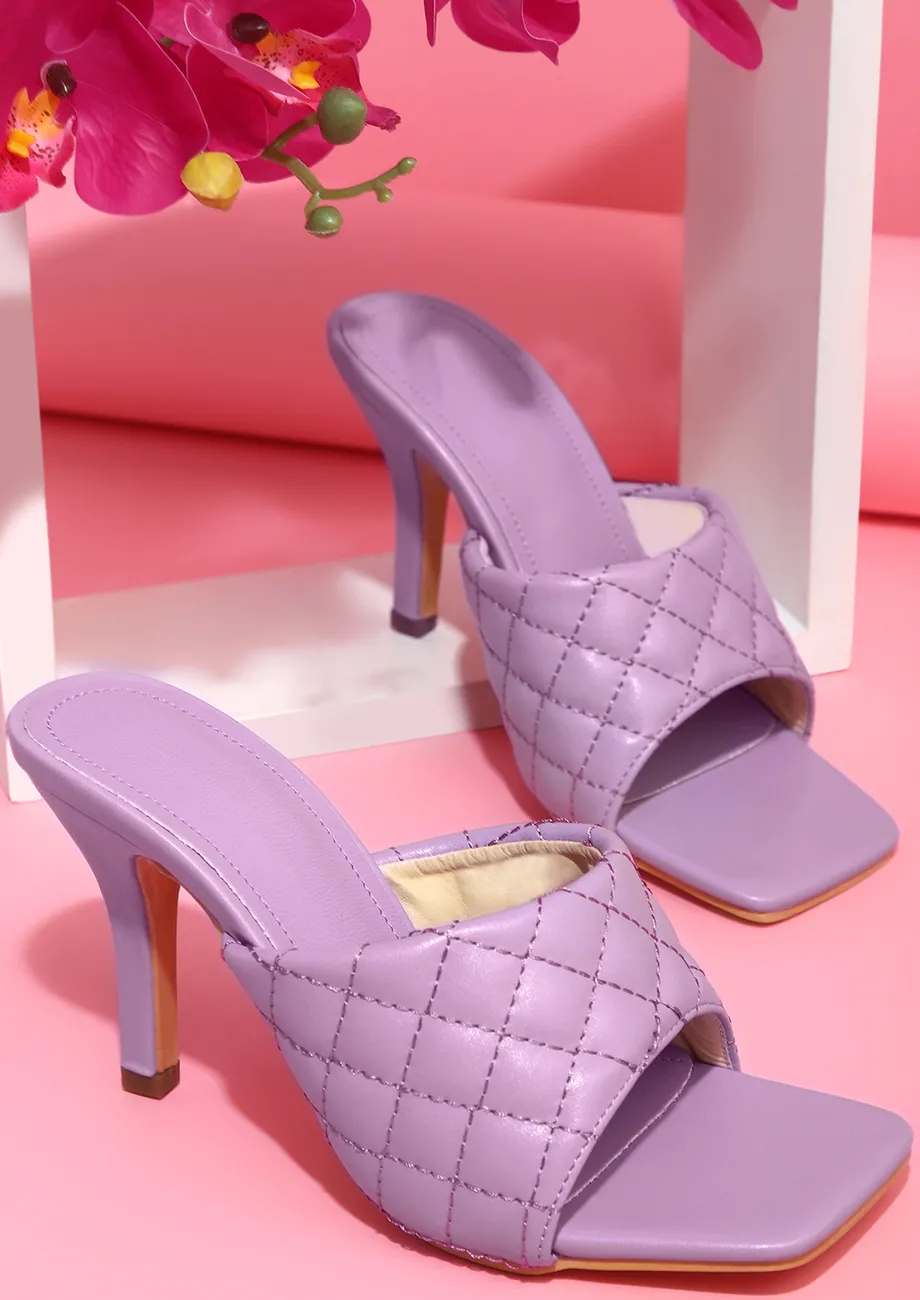 Buy LOVE SHADES OF PASTEL PURPLE QUILTED PATTERNED SLIP ON STILETTO HEELS for Women Online in India