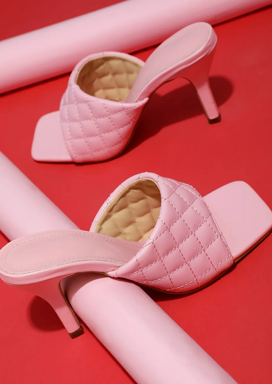 LOVE & SHADES OF PASTEL PINK QUILTED PATTERNED SLIP-ON STILETTO HEELS