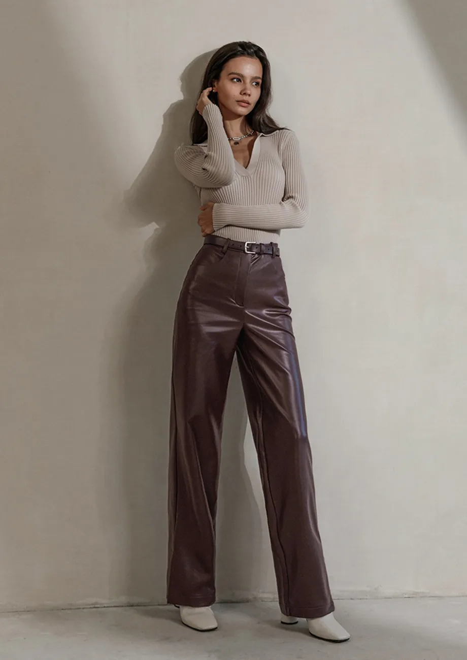 Brown pu trousers best sale