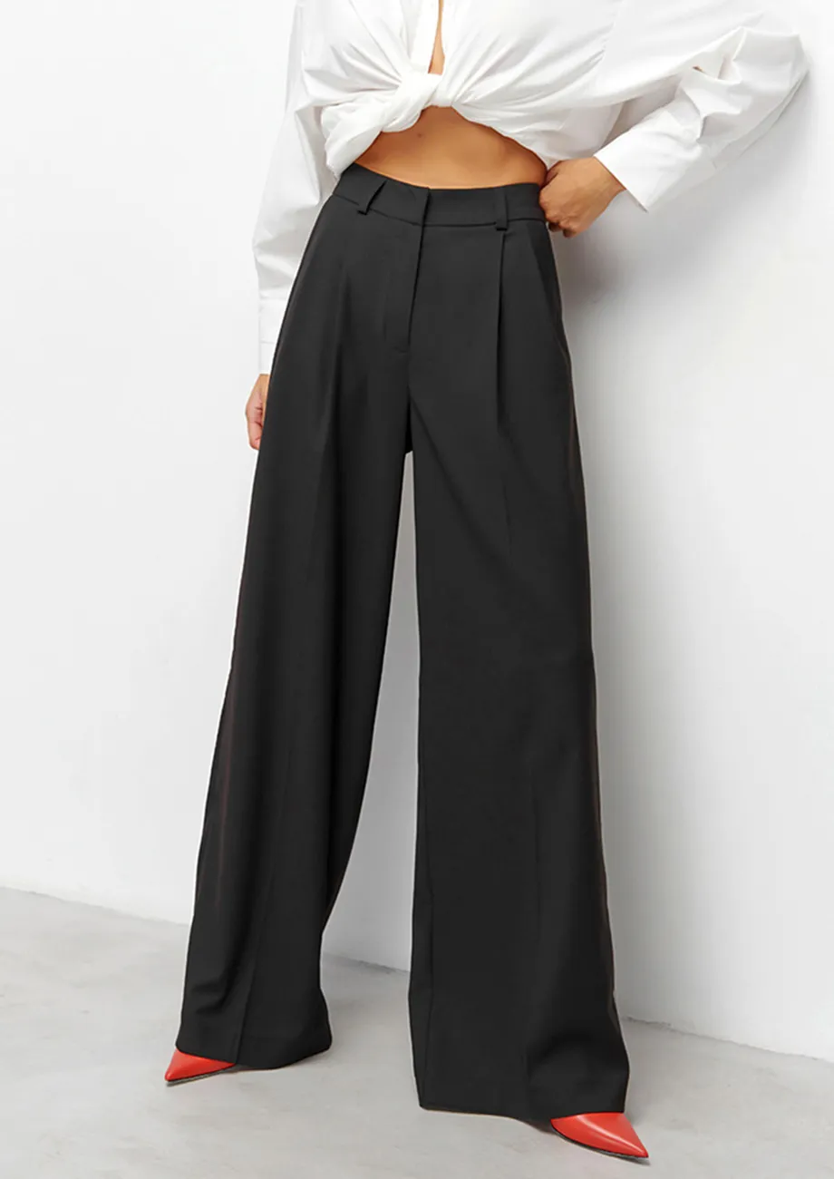 Buy WIDE-LEG PLEAT MID-RISE BLACK TROUSER for Women Online in India