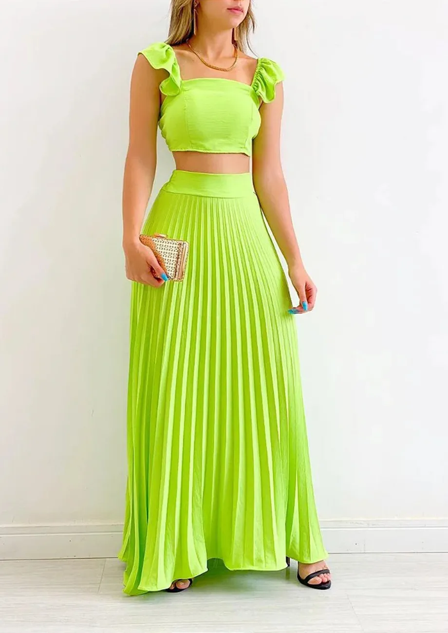 Buy GREEN EVENING CROP TOP MAXI SKIRT SET for Women Online in India