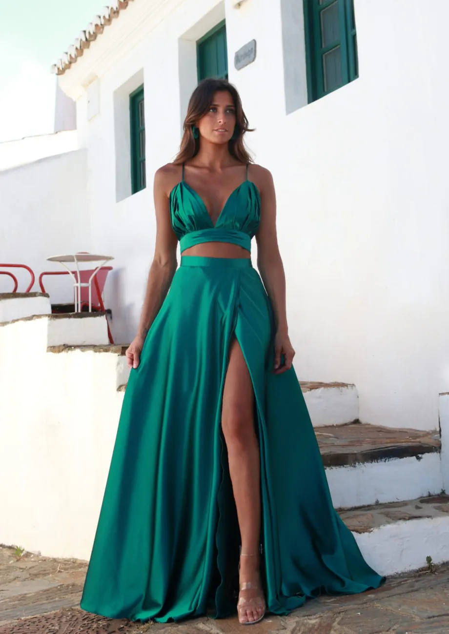 Buy GREEN 2PC EVENING SATIN SKIRT TOP SET for Women Online in India