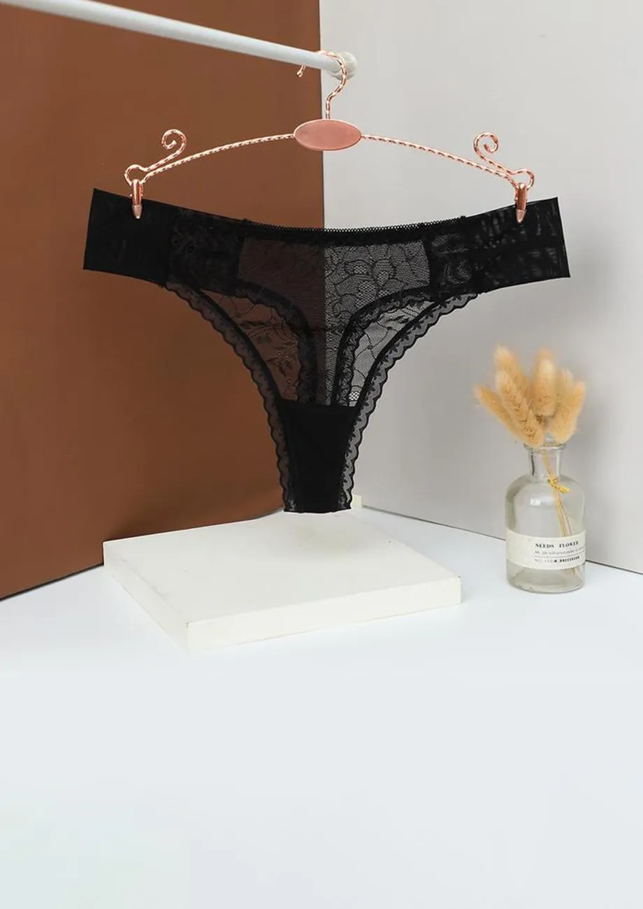 Buy BLACK LOW-RISE FANCY MESH THONG for Women Online in India