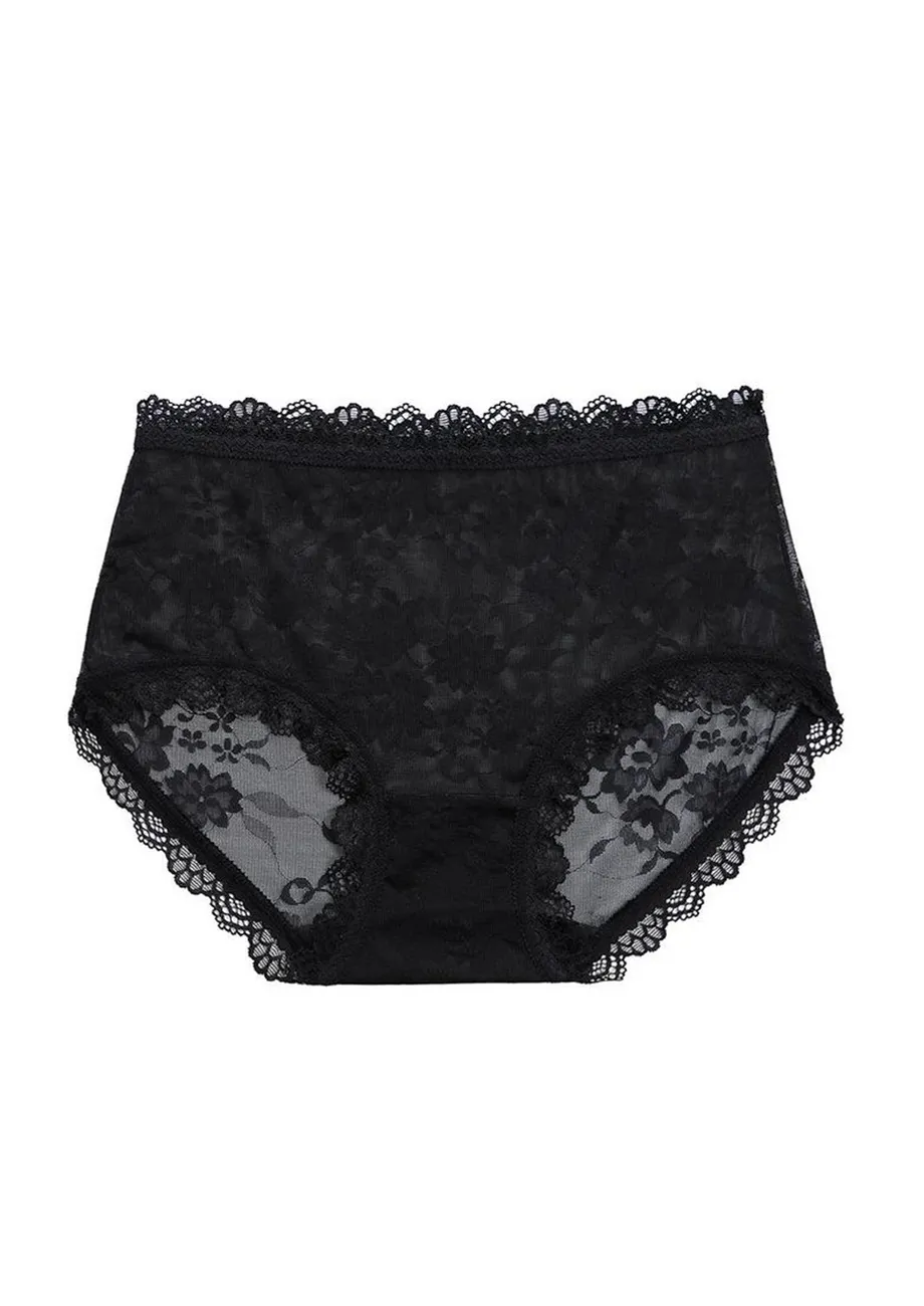 BLACK LOW-RISE LACY HIPSTER BRIEF