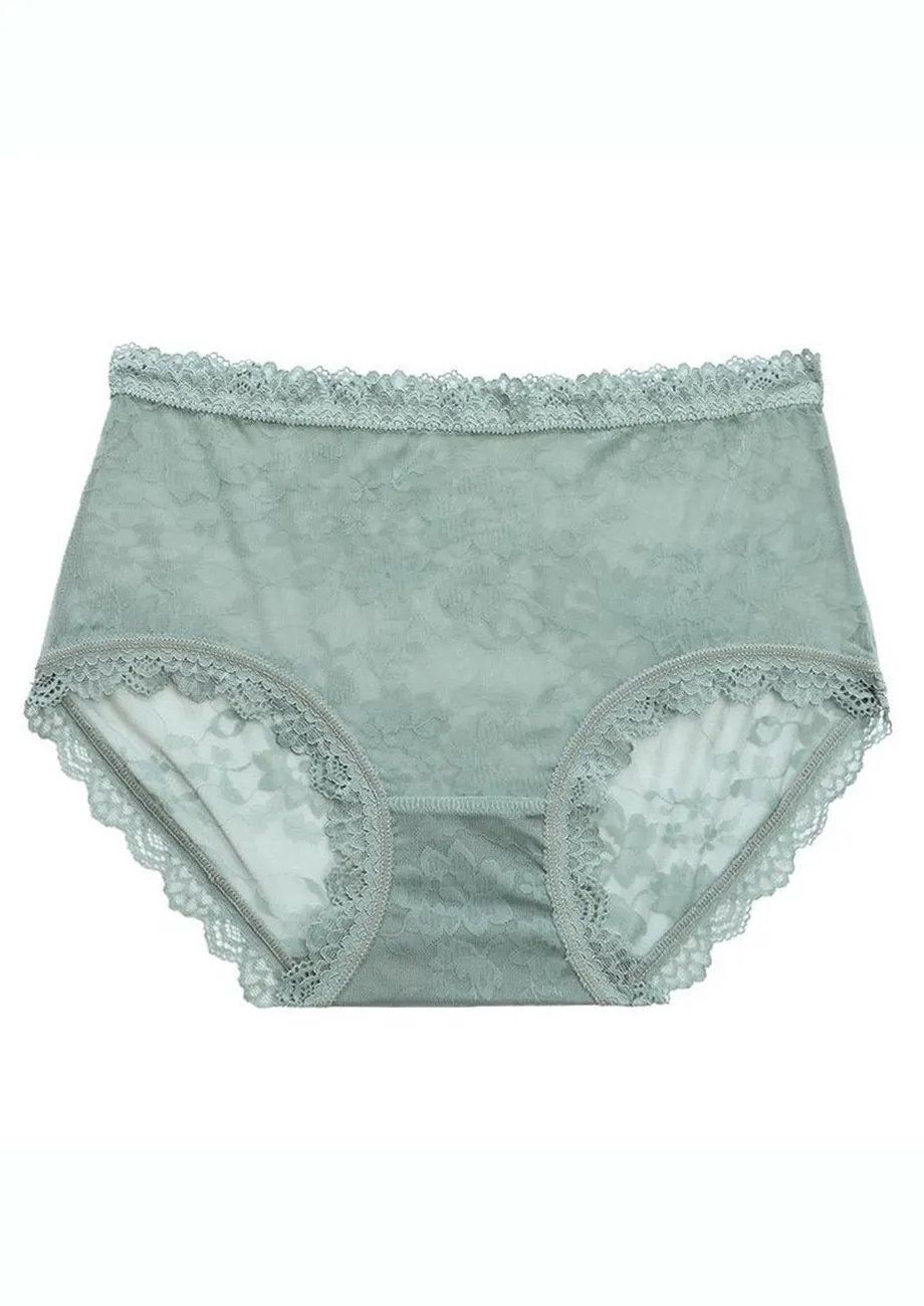 GREEN LOW-RISE LACY HIPSTER BRIEF