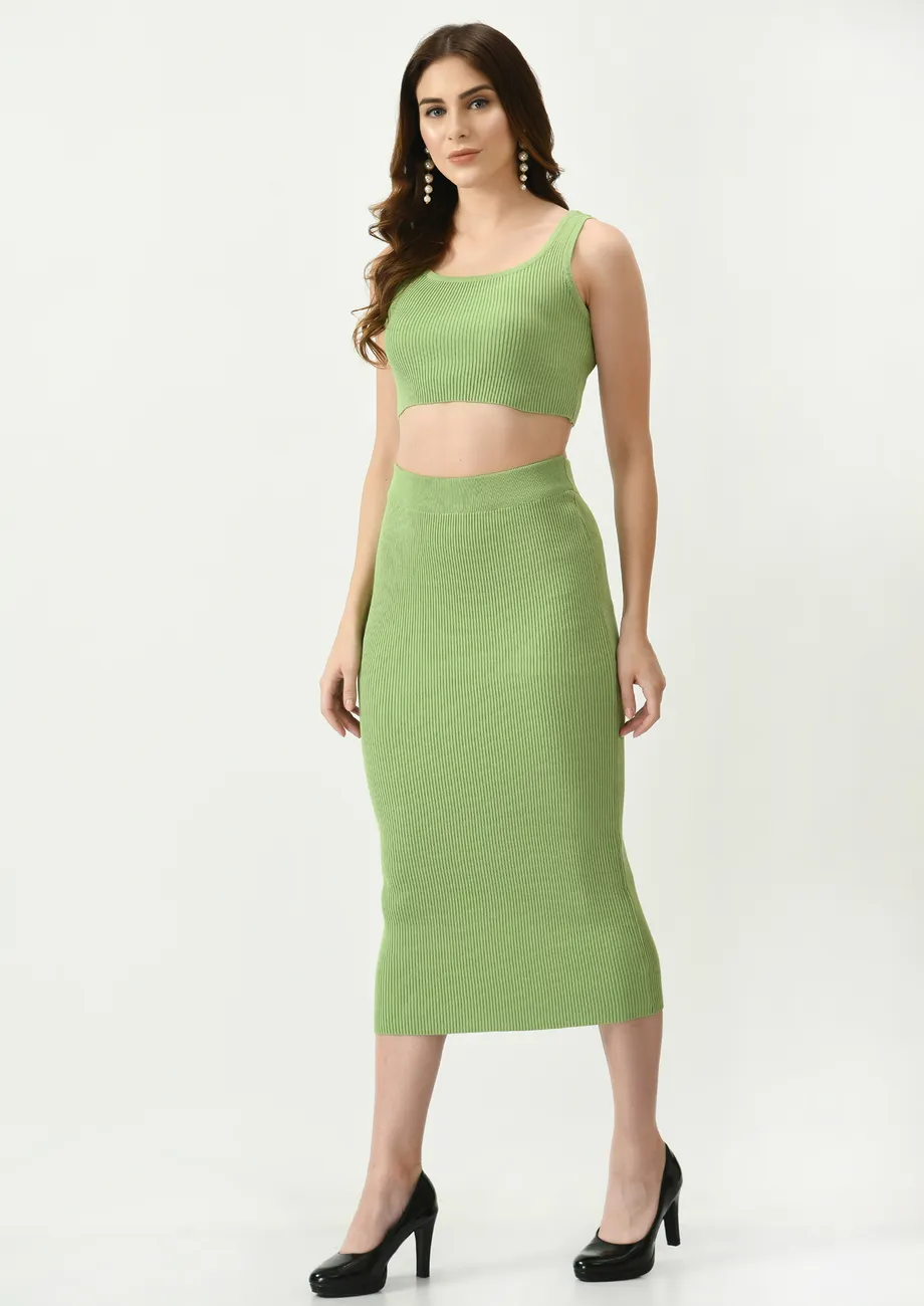 Buy Crop Top with Bodycon Skirt Green for Women Online in India