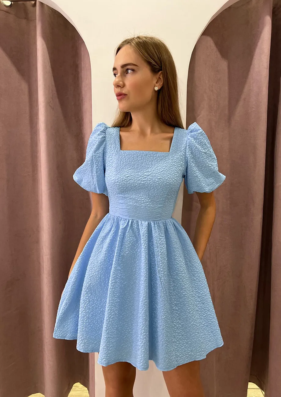 Blue skater dress with sleeves hotsell