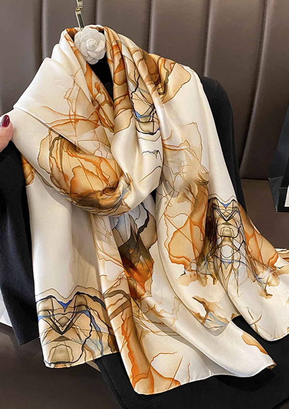 FLORAL PRNT WOVEN BEIGE SCARF