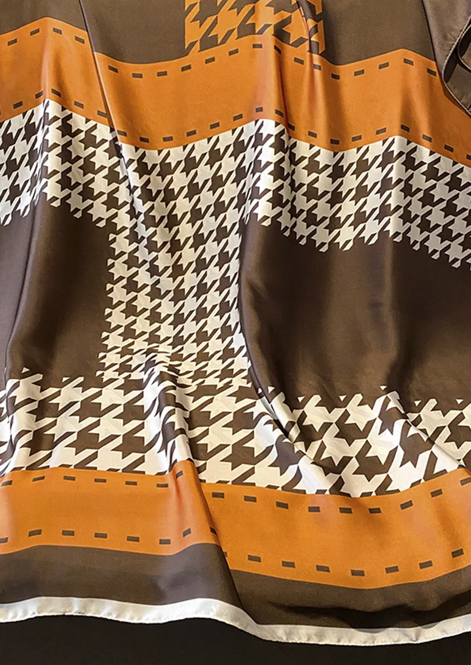HOUNDSTOOTH PRINT WOVEN BROWN SCARF