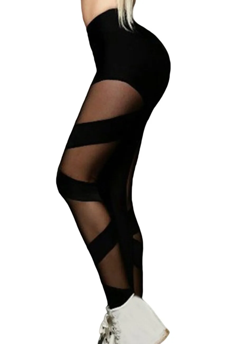 Buy BLACK SEMI TRANSPARENT FITTED LEGGING for Women Online in India