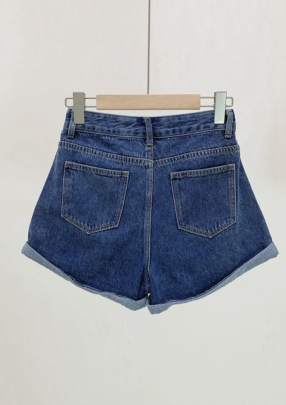 Dark blue jean shorts on sale