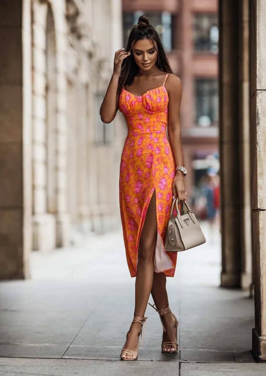 Orange sleeveless dress fashion