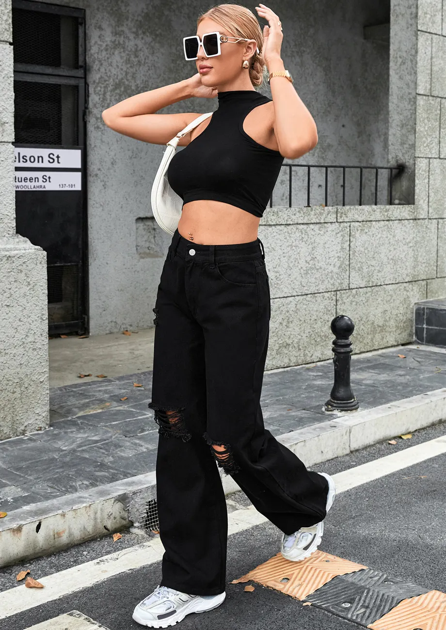 Black crop wide leg jeans best sale