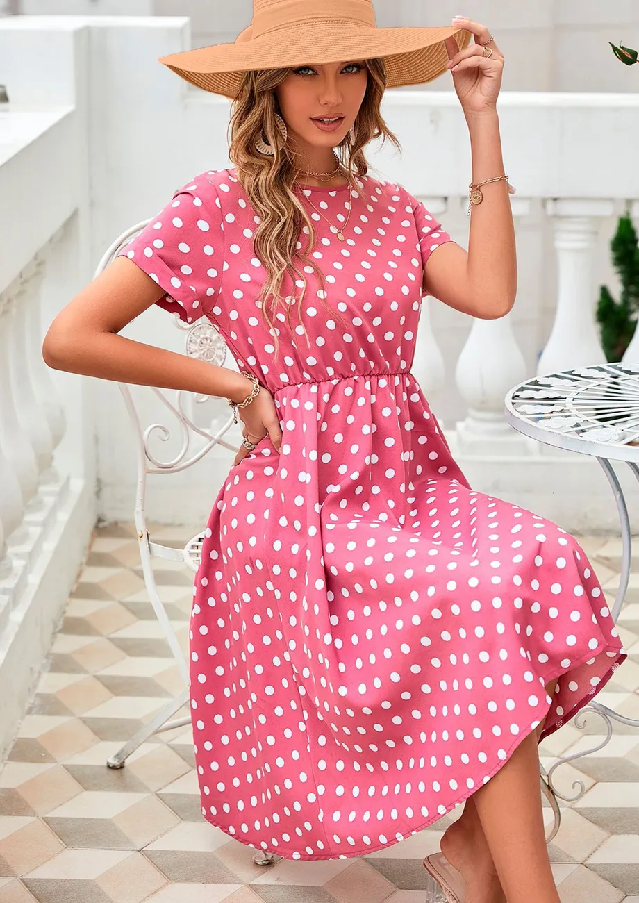 Buy SUMMERY VIBES PINK CHIFFON POLKA DOT DRESS for Women Online in India