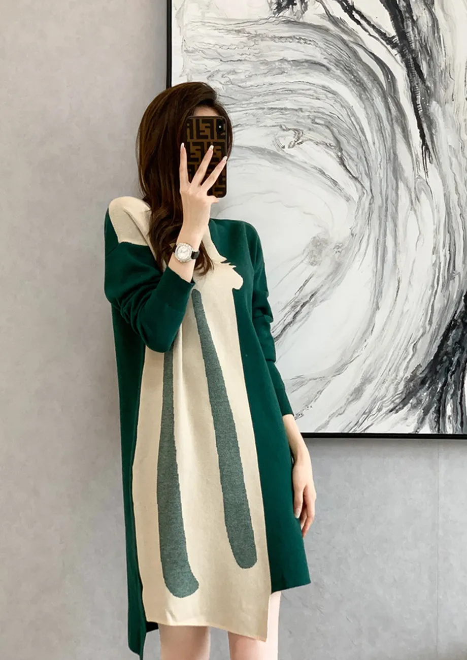 Buy MIDI TWO TONE BEIGE GREEN KNITTED SHIFT DRESS for Women Online in India