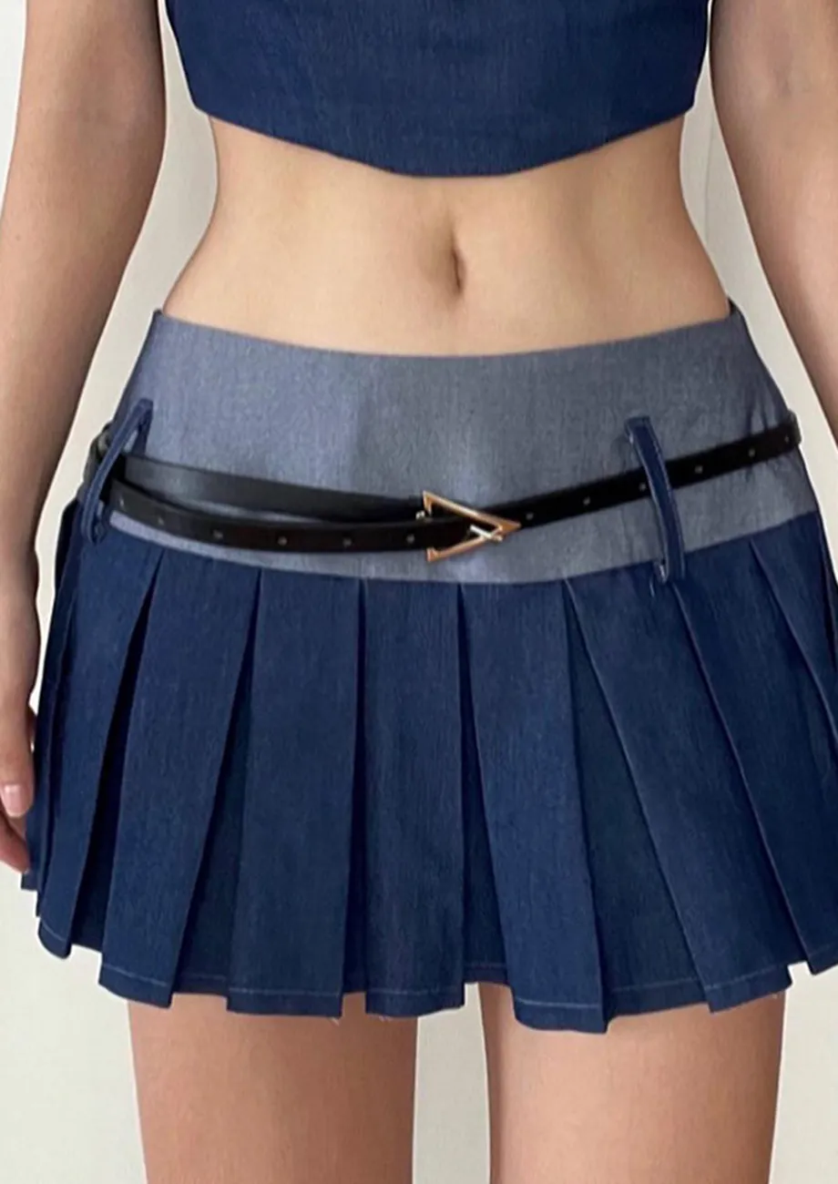 Buy Y2K PLEATED BLUE DENIM SKATER SKIRT for Women Online in India