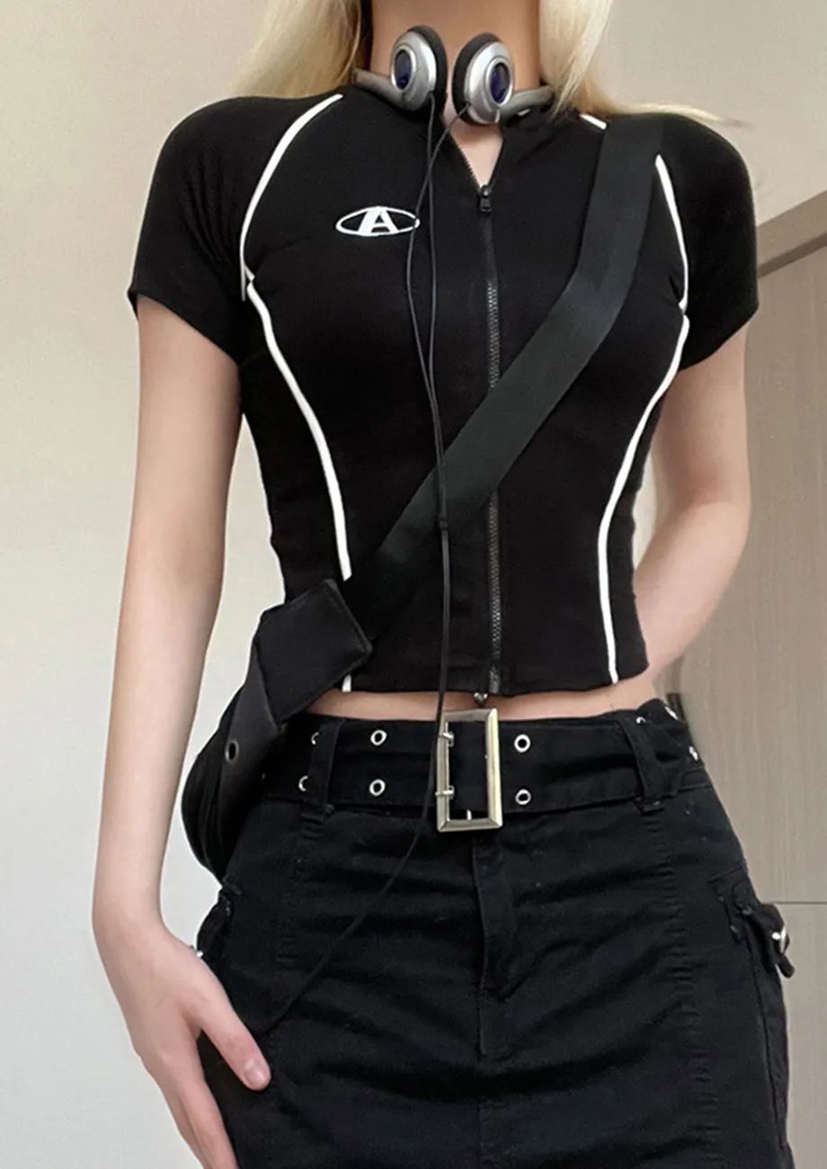 Buy CONTRAST SEAM ZIPPER BLACK T SHIRT for Women Online in India