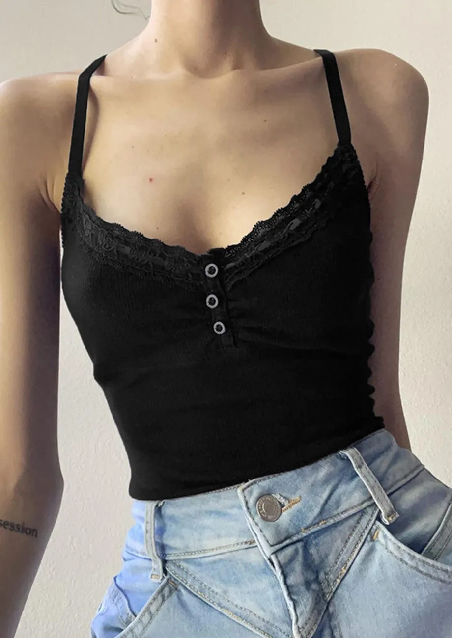 Buy BLACK LACE-TRIM FITTED CAMI TOP for Women Online in India