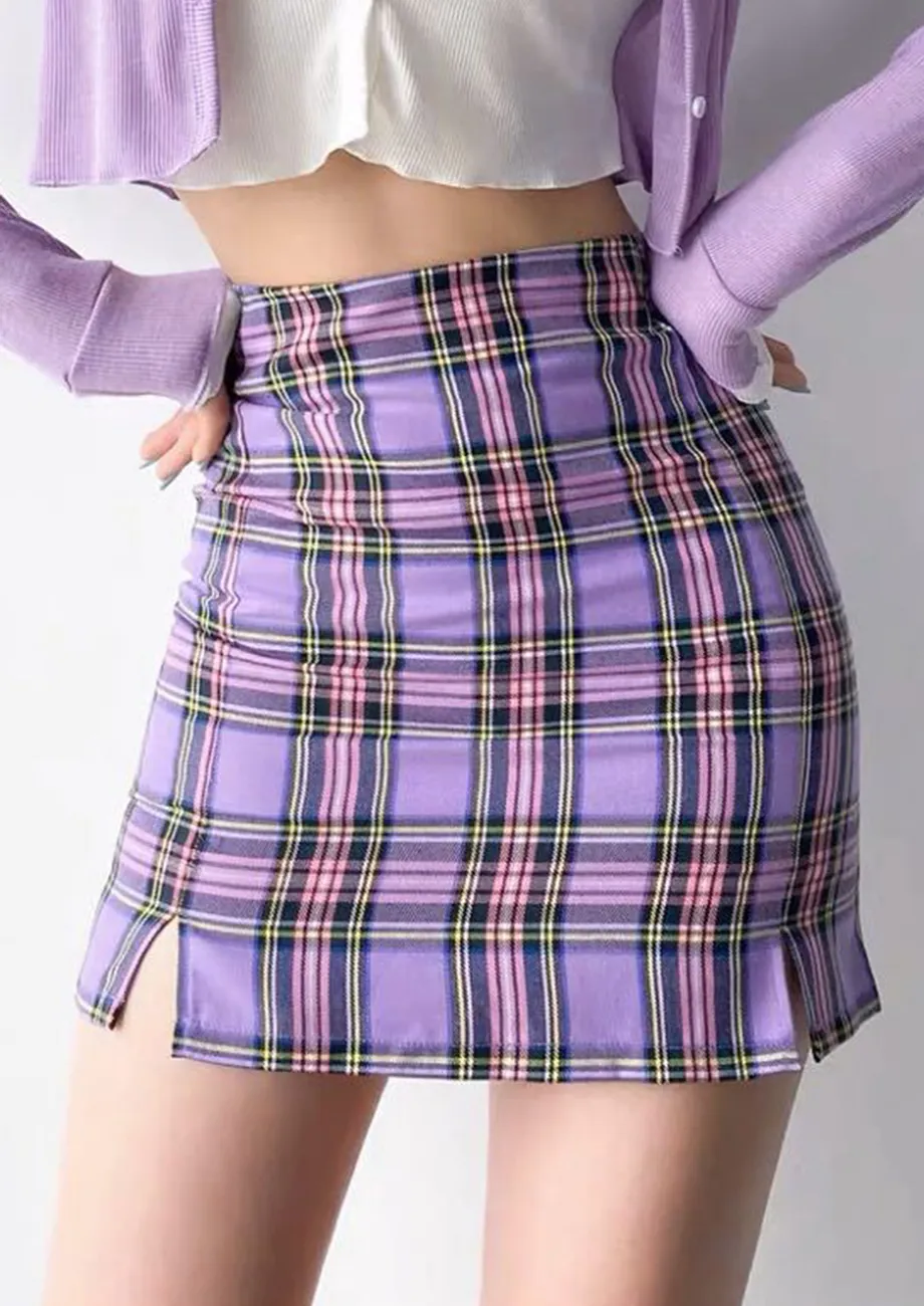 Buy Y2K PLAID PRINT A LINE MINI PURPLE SKIRT for Women Online in India