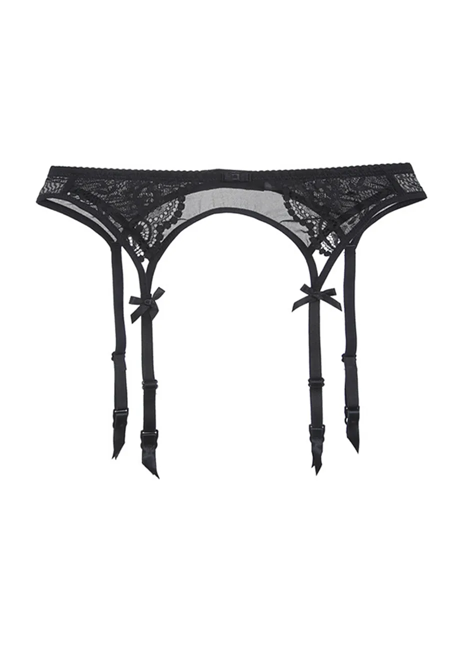 LACY BLACK HOOK-&-EYE GARTER BELT