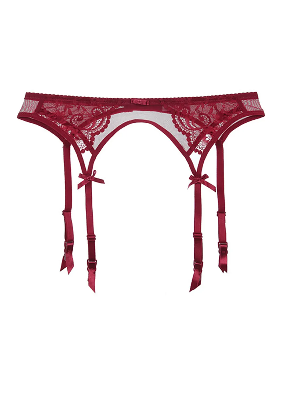 LACY CLARET HOOK-&-EYE GARTER BELT