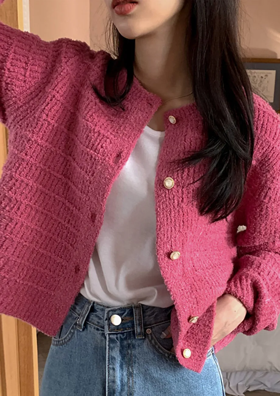 Buy KNITTED PINK BUTTON DOWN CARDIGAN for Women Online in India