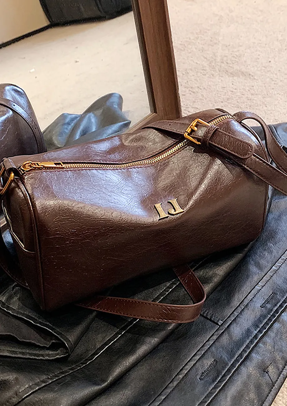 IMITATION LEATHER DARK BROWN CROSSBODY BAG