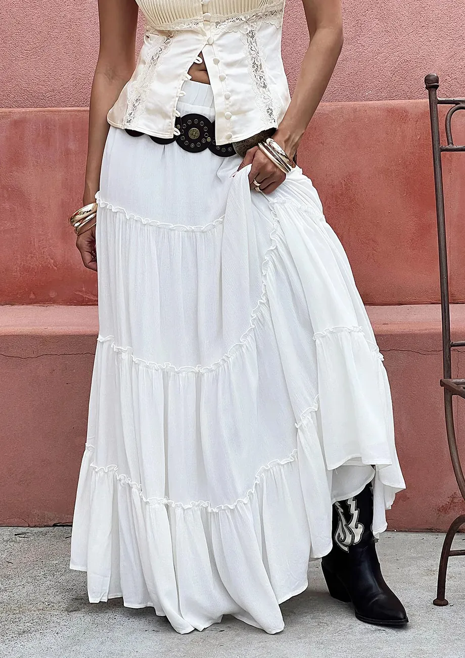 Buy Solid White Tiered Maxi Skirt for Women Online in India