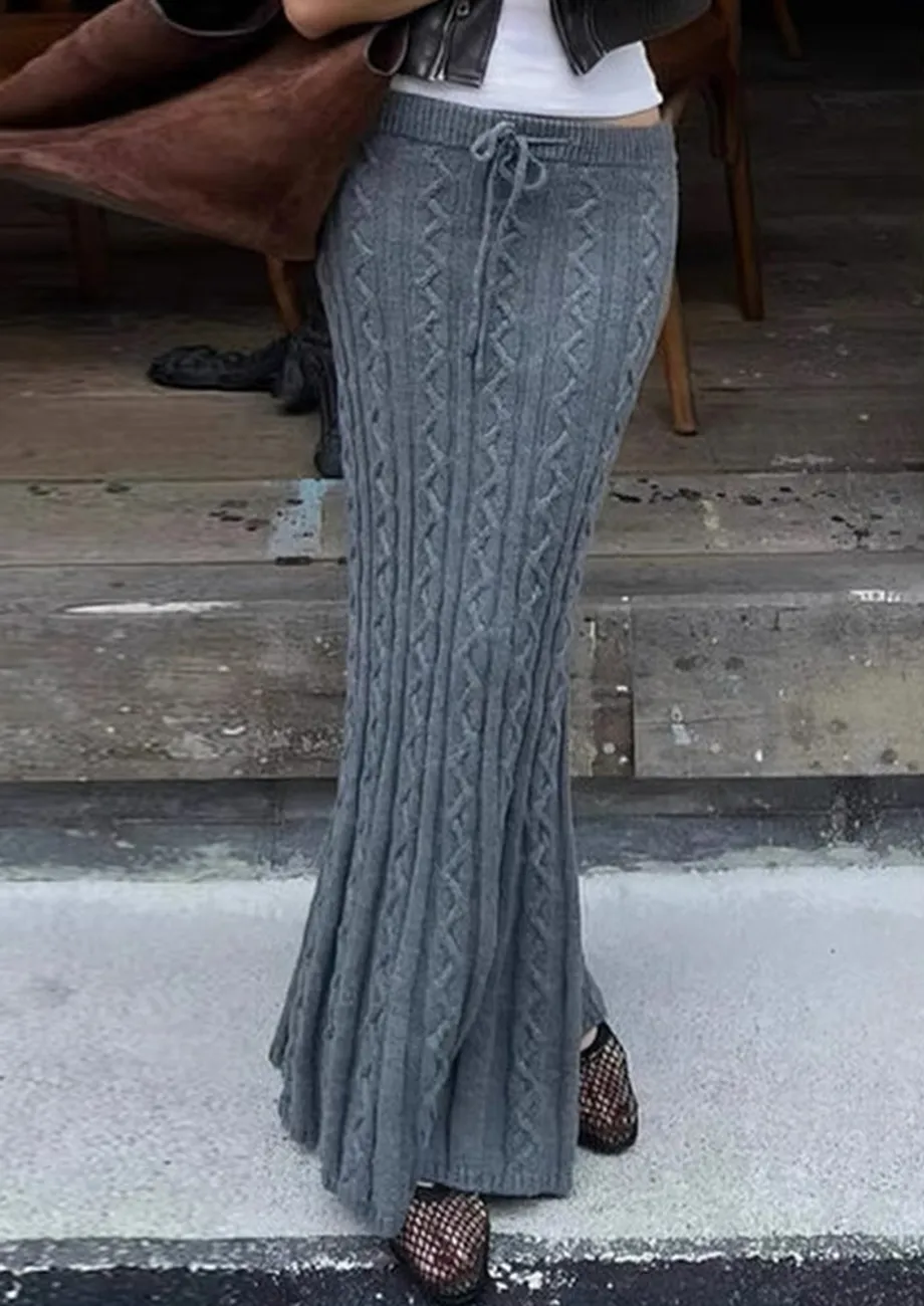Drawstring Waist Knitted Maxi Skirt