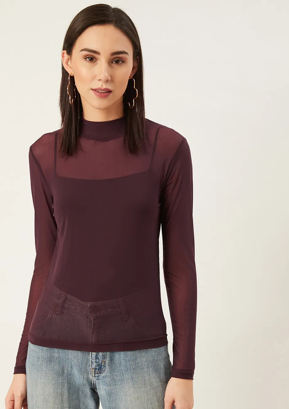 burgundy sheer top
