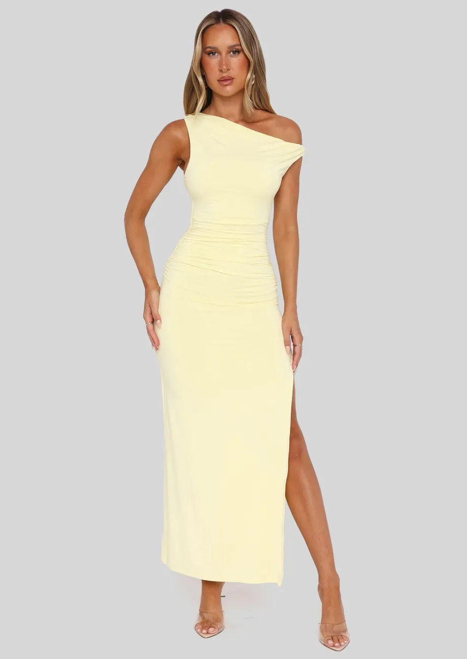 Light Yellow One-shoulder Maxi Dress