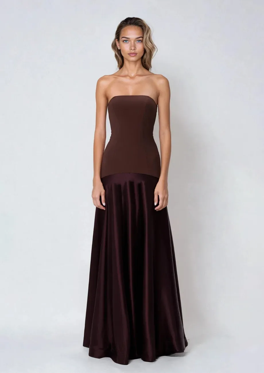 Buy Brown Strapless Drop-waist Maxi Dress for Women Online in India